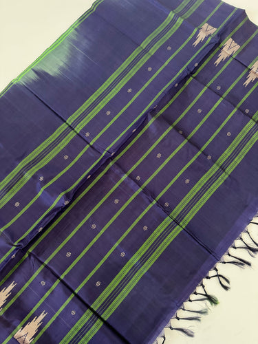 Vegan Silk Saree | No Zari | No Blouse | Handwoven | Leaf Green & Purple | Ships from California